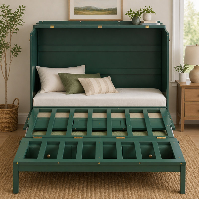 Lit escamotable double avec grands tiroirs, Green