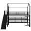Structure de lit mezzanine en métal avec tablettes en fer et glissoire, structure de lit simple avec échelle et garde-corps