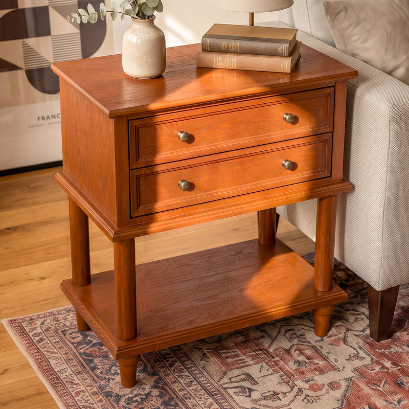 23.6'' W 2-Drawer End Table with Open Shelf, Brown