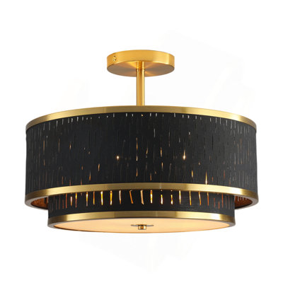 15" Modern Ceiling Light, Openwork Fabric Shade and Trim, Flush-Mount Fixture for Living Room, Bedroom or Dining Room, Stylish Energy-Saving Design, Easy Installation (Bulb Not Included)
