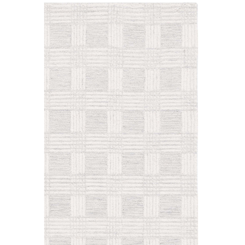 Tulane Hand Tufted Wool Cotton Checkered Rug in Ivory/Light Gray, Runner 2'3" x 9'