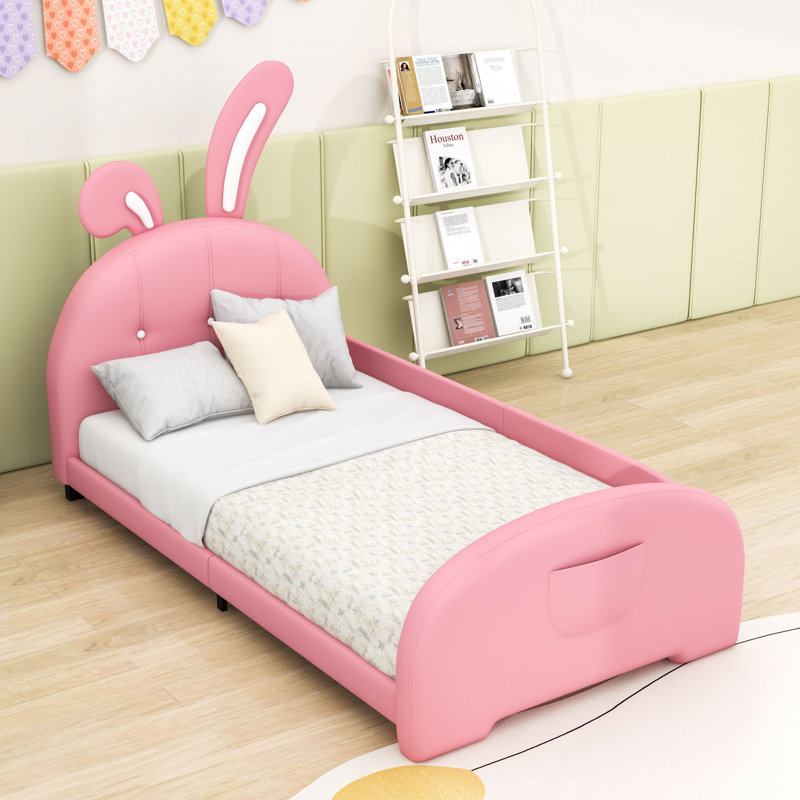 Lit plateforme simple tapissier avec tête de lit, Rose