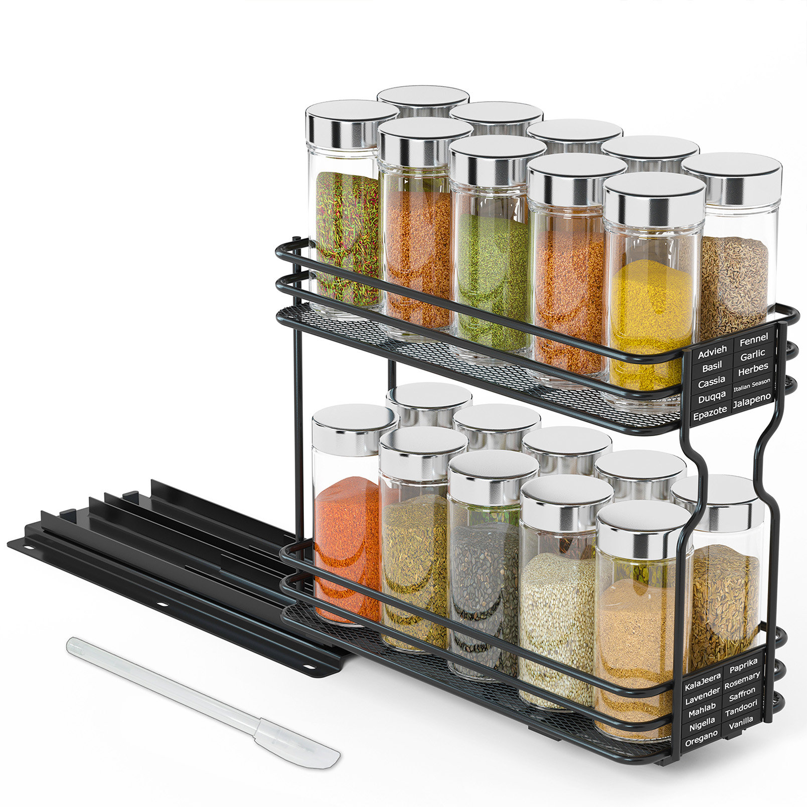 Prep & Savour Pull Out Spice Rack Organizer for Cabinet, 4.5 W x10.75 D  x8.5 H, 1 Drawer 2-Tier
