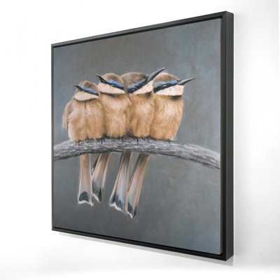 Quatre oiseaux sur une branche, reproduction sur toile
