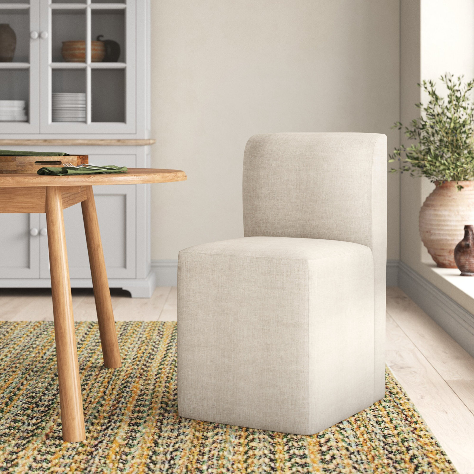 Mendy Linen Parsons Dining Chair, Classic Talc Linen