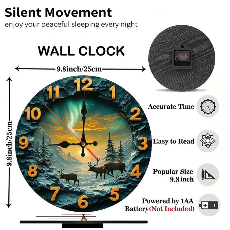 Horloge murale renne paysage d'hiver