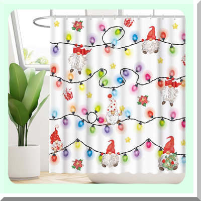 Merry Gnomes 72x72 Shower Curtain Set - Cute & Funny Xmas Bathroom Decor, Easy Care, Machine Washable, Durable Polyester Fabric with Hooks