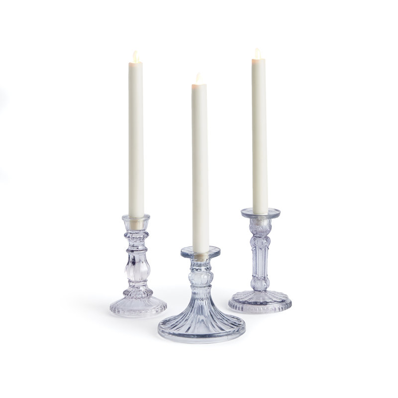 Ensemble de chandelles de table en verre 3 pièces, gris, Moyenne