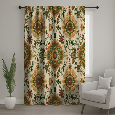 Rideaux de fenêtre à motif de médaillon floral, voilages et voilages à motif médaillon - 1 panneau