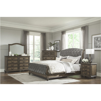 Clem Gray Velvet Upholstered Sleigh Bedroom Set King 3 Piece: Bed, 2 Nightstands -  Canora Grey, 95A6A204EBF540CA806A8FBE286EA81F