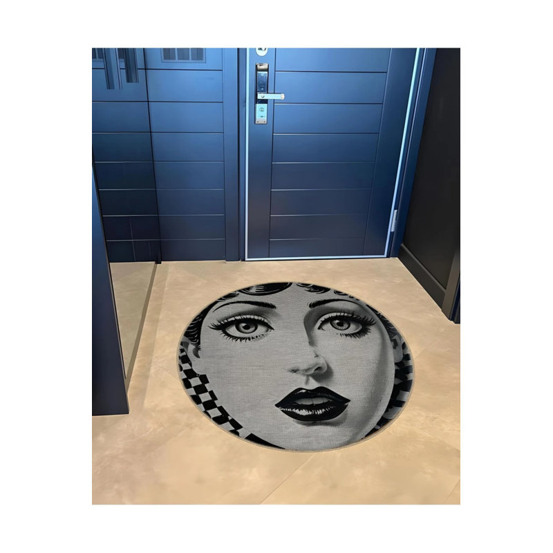 Checkerboard And Women Patterned Woven  Washable Carpet, Round 4'