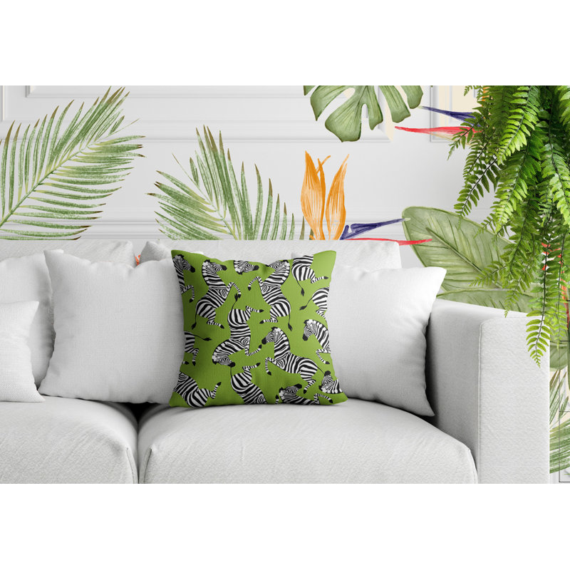 Oreiller carré réversible intérieur / extérieur Kiji Zebra, Chartreuse, Carré 15 po
