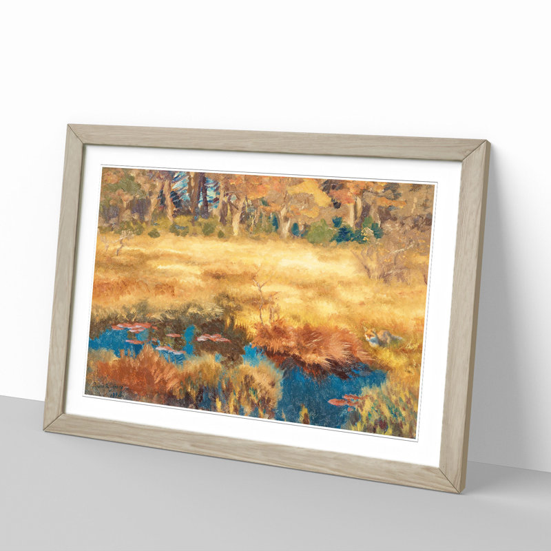 Autumn Landscape with Fox by Bruno Liljefors - Picture Frame Graphic Art, Oak Framed, 48cm H x 65cm W x 2cm D