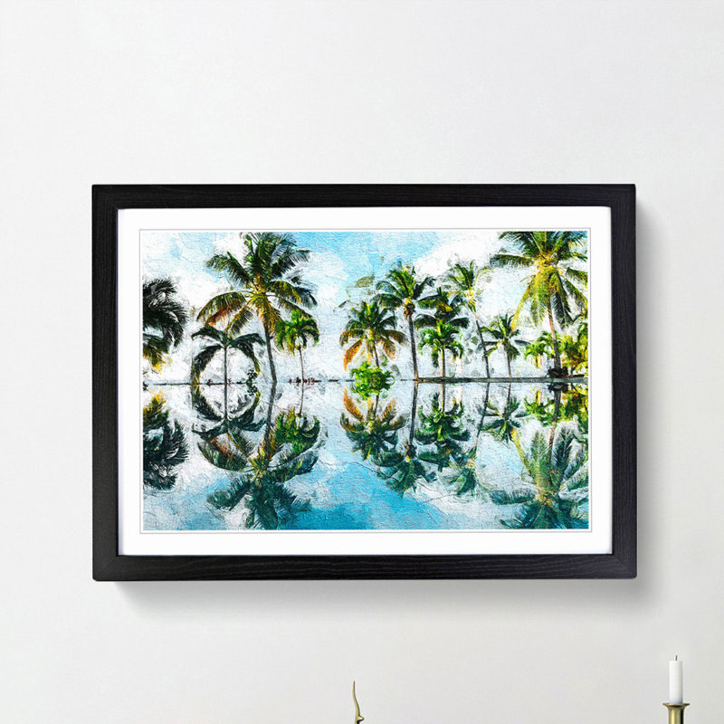 Palm Tree Reflections in Mauritius - Framed Print, Black Framed, 27cm H x 36cm W x 2cm D
