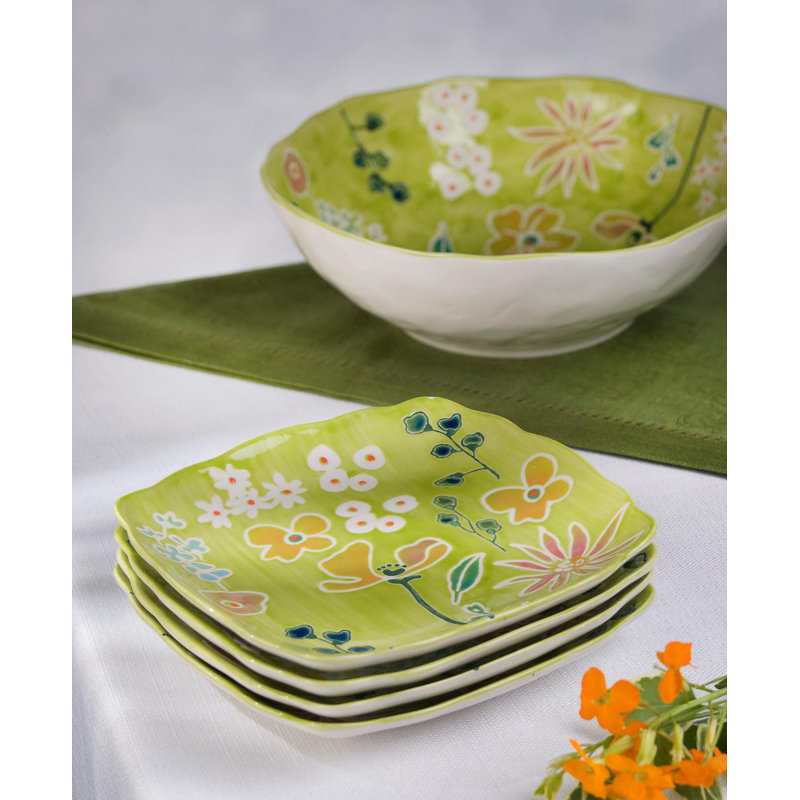 Ensemble de 4 assiettes en grès peintes à la main Primavera, ensemble de 4