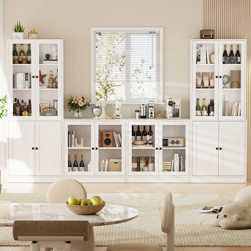 Garde-manger de 71 po avec bibliothèques, meuble télé de style campagnard pour téléviseur de 70 po ou moins Reshod, Blanc