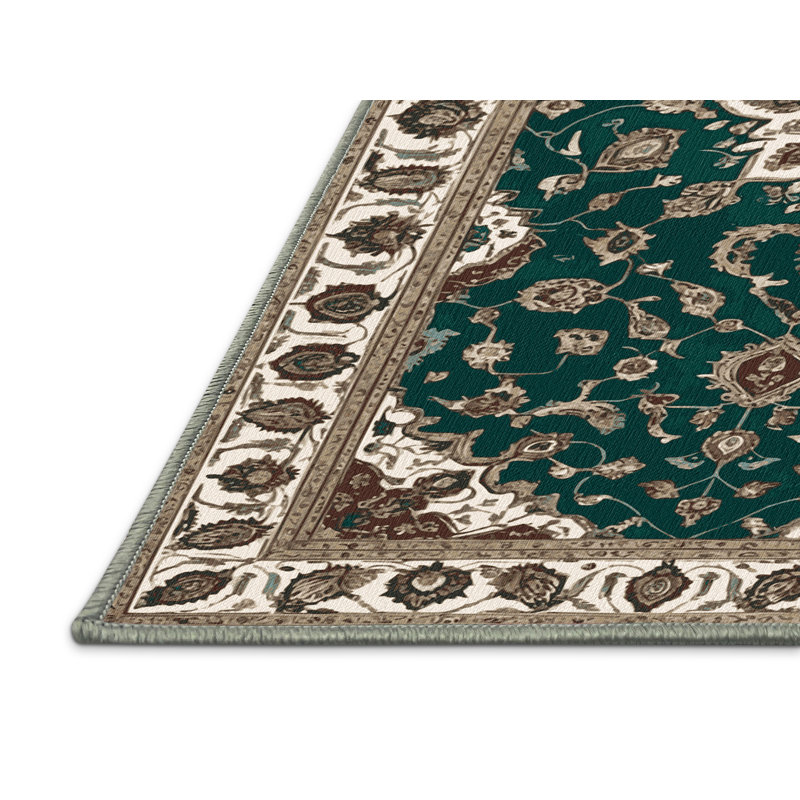 Tapis vert Tabriz lavable à la machine, Tapis de couloir 2 pi x 4 pi