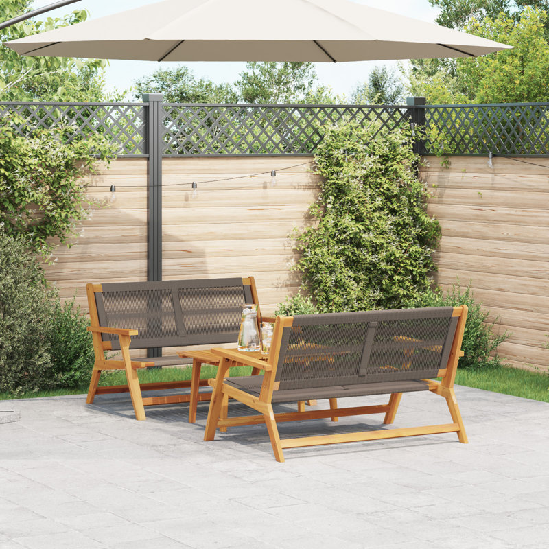 Set Of 3, Teak Look Acacia Wood Medium Durable, Grey/Brown