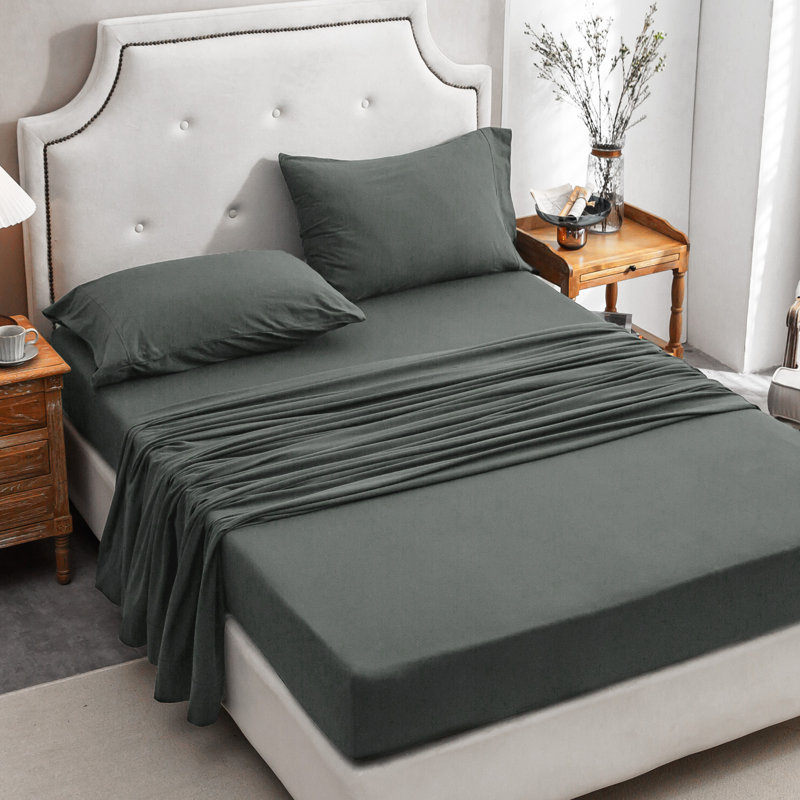 100% T-Shirt Cotton Super Soft Comfy Breathable Fits Mattress Up To 20" Extra Deep Pocket, Greenish Gray