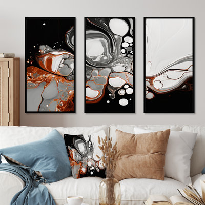 Grey And Black Liquid Ink Fusion IV - Minimalism Line Wall Art