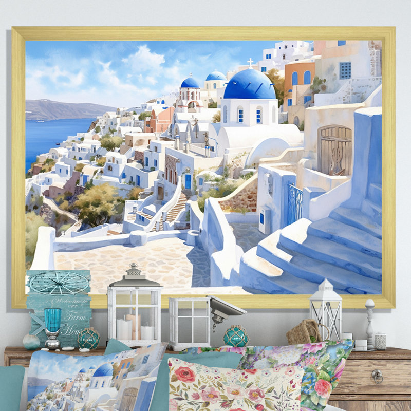 Grecque Santorini Odyssey II - Grèce, art mural, H 34 po x l 44 po x P 1,5 po, Cadre doré à une seule photo