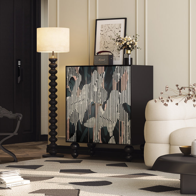 Armoire française en bois massif, art abstrait, Noir
