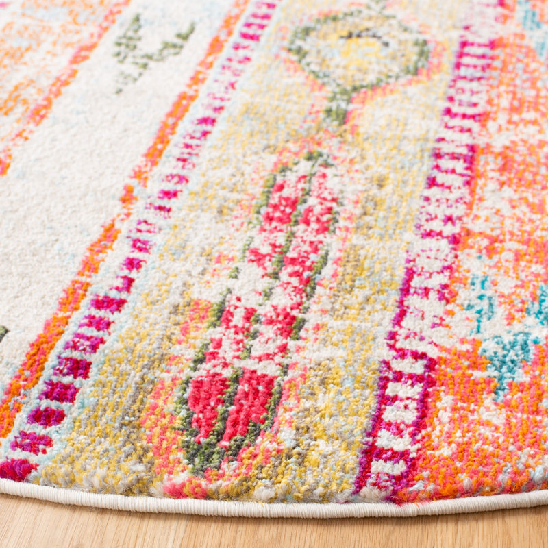 Galan Pink/Orange/Yellow Area Rug, Round 9'