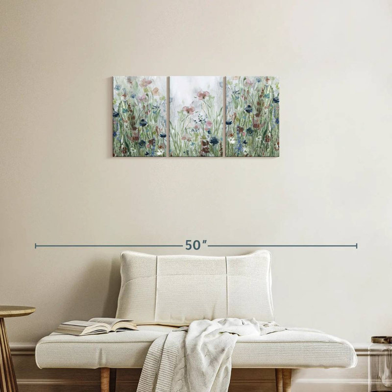 Ensemble de 3 champs de fleurs sauvages sur toile, H 15 po x l 32 po x P 1,25 po