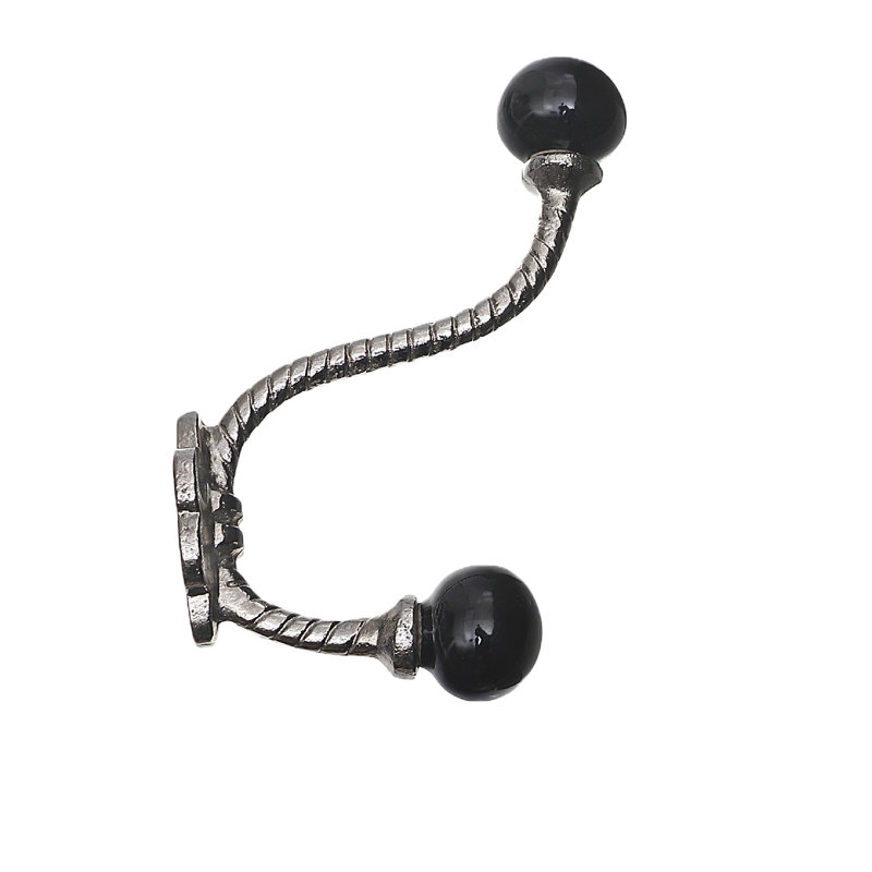 Crochet en fer avec bouton en céramique noir (doré) - ensemble de 4, Nickel