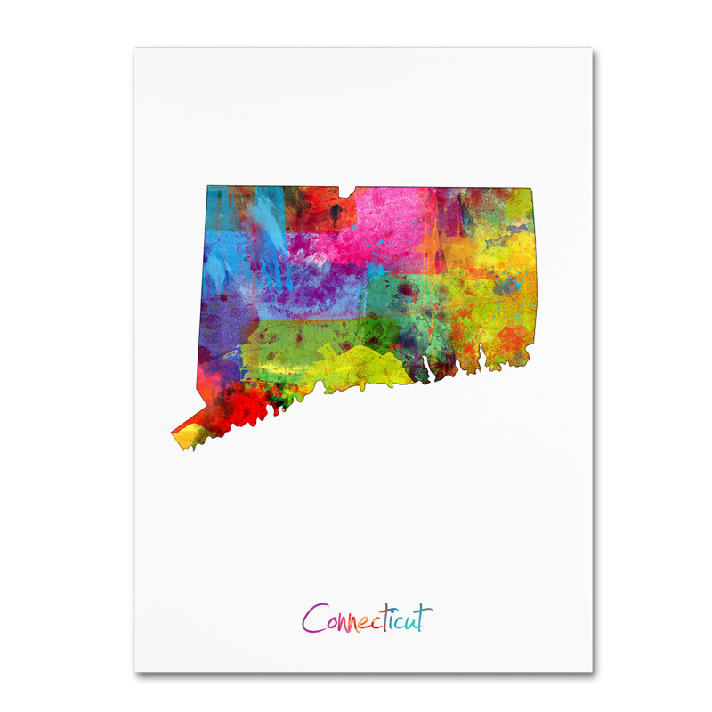 « connecticut map », reproduction d’impression sur toile tendue, H 32 po x l 24 po x P 2 po