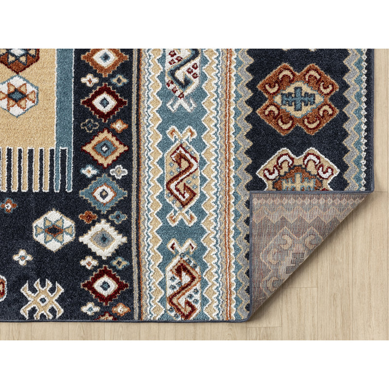 Tapis bleu marine Afsana Denali, Tapis de couloir 2 pi 7 po x 7 pi 2 po