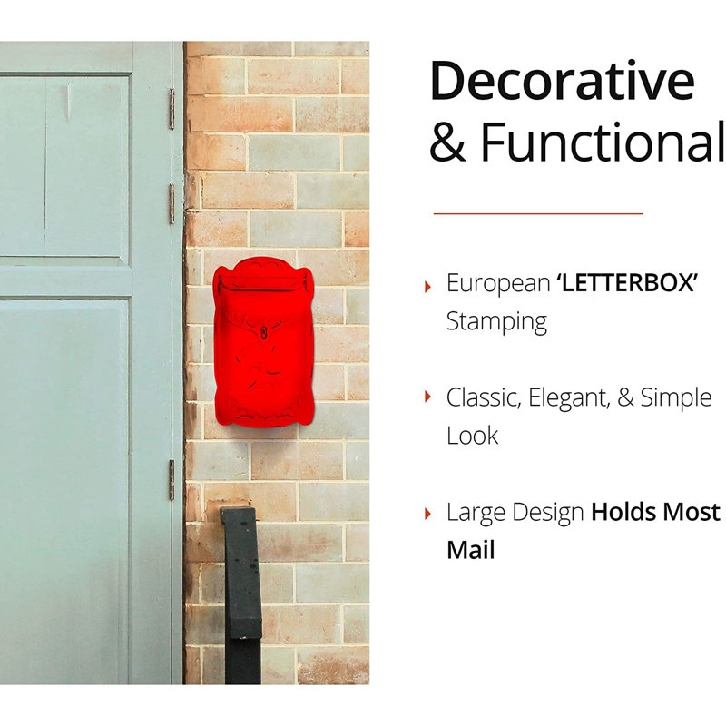 Cara Red Antique Iron Wall Mounted Lockable Mailbox