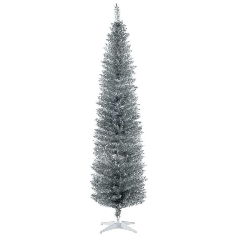 Arbre de Noël artificiel argent avec 390 pointes de branches réalistes et support en plastique, 7'