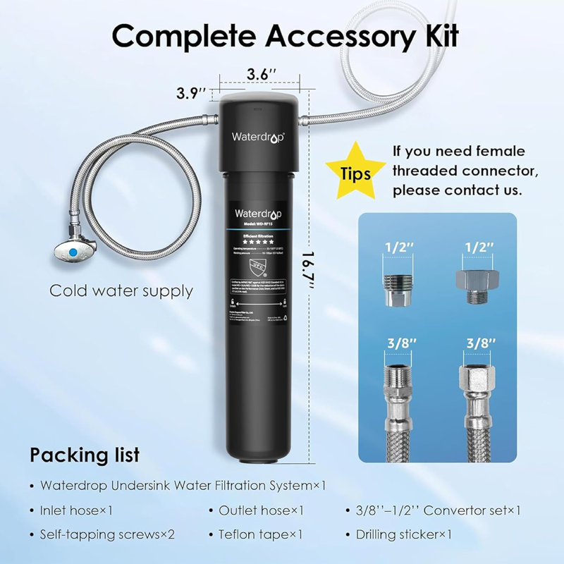 Waterdrop - 15UA Under Sink Water Filter System with 1 RF15 Replacement Filter