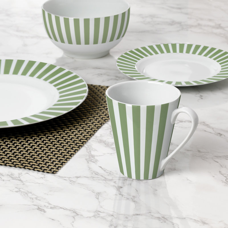 Waterside 24pc Split Stripe Porcelain Dinner Set, Green