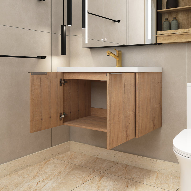 Meuble-lavabo simple 29,5 po avec plateau en résine Margree, Imitation chêne