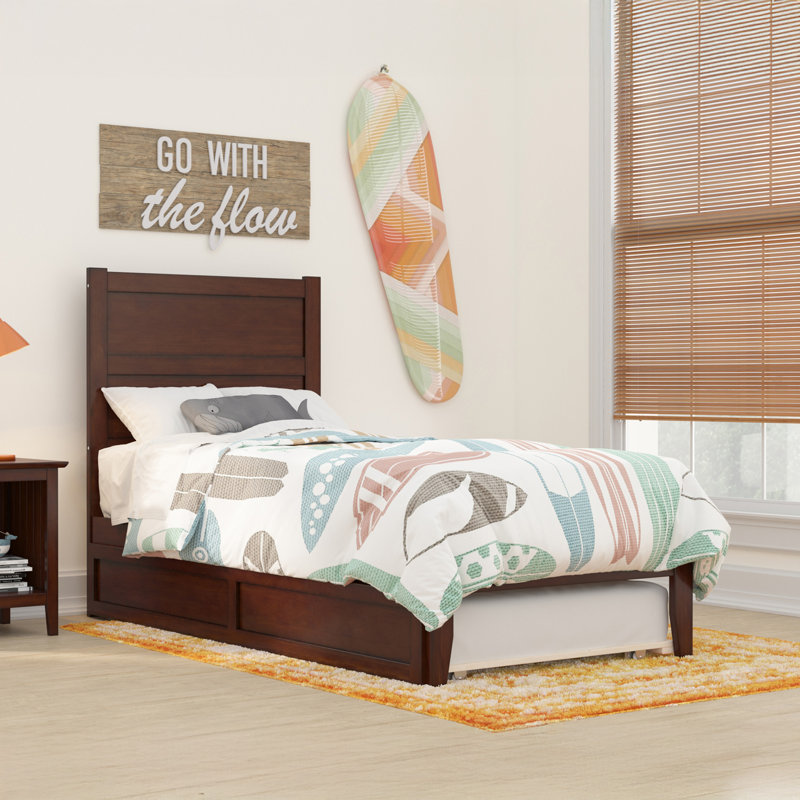 Barbera Solid Wood Platform Bed with Trundle, Walnut, Full