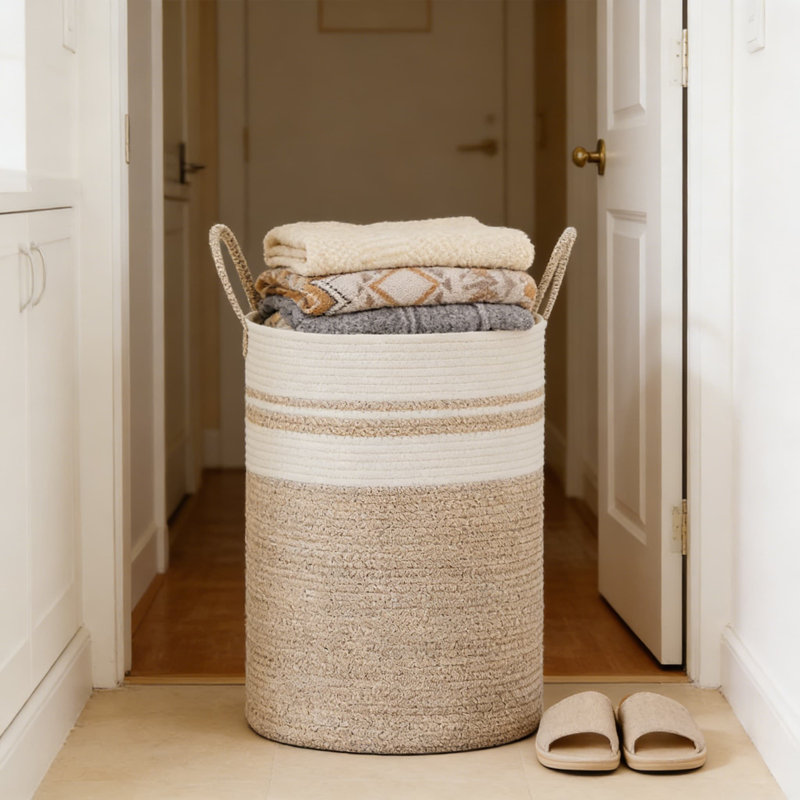 Large Laundry Basket With Handles, 72L Foldable Storage Hamper For Clothes, Blankets, And Toys, Natural Cotton Rope Organizer For Bedroom, Nursery, And Bathroom