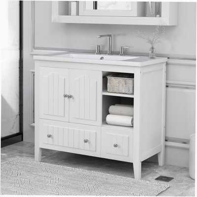 Kendallyn 36'' Free Standing Single Bathroom Vanity with Ceramic Top -  Winston Porter, 2F2C4660F6DE403B82BAB004BA19745B