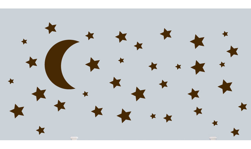 Adhésif décoratif lune et étoiles, Brun
