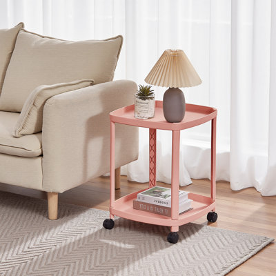 2-Tier Rolling Side Table With Wheels, Small Plastic End Table With Storage Shelves, Mobile Snack Table For Living Room, Bedroom, And Small Spaces, Multi-Color Options Available
