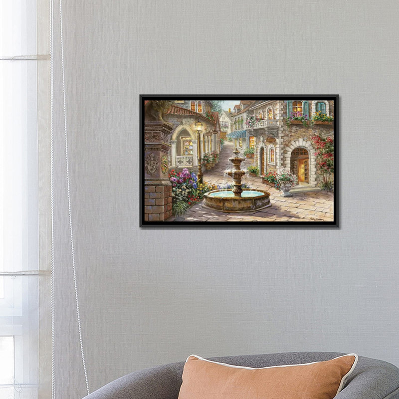 « pavé de fontaine », reproduction d’art sur toile, H 18 po x l 26 po x P 1,5 po, Toile encadrée noire, Pas de tapis