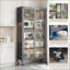Armoire de rangement 65 po | Métal gris avec portes transparentes, tablettes réglables et amp; Roues | Fabrication en métal | Tablettes réglables