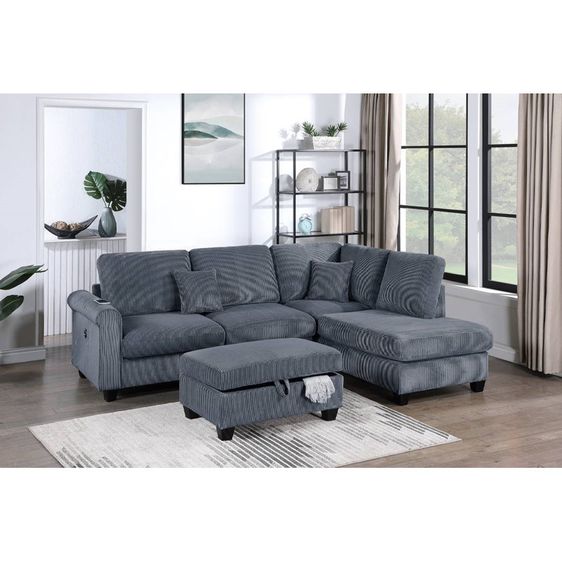 Ensemble modulaire 3 pièces Gollahon, Velours côtelé gris foncé