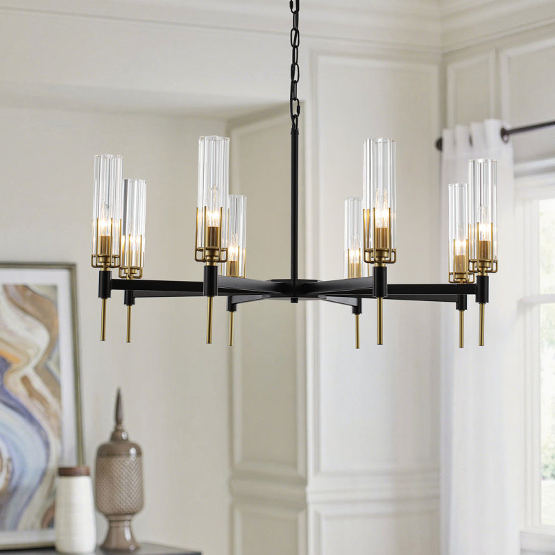 8-Light Black - Gold Dimmable Chandelier