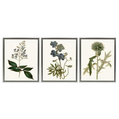 Fleurs flottantes rétro sur fond beige, ensemble de 3 toiles flottantes encadrées par Curtis