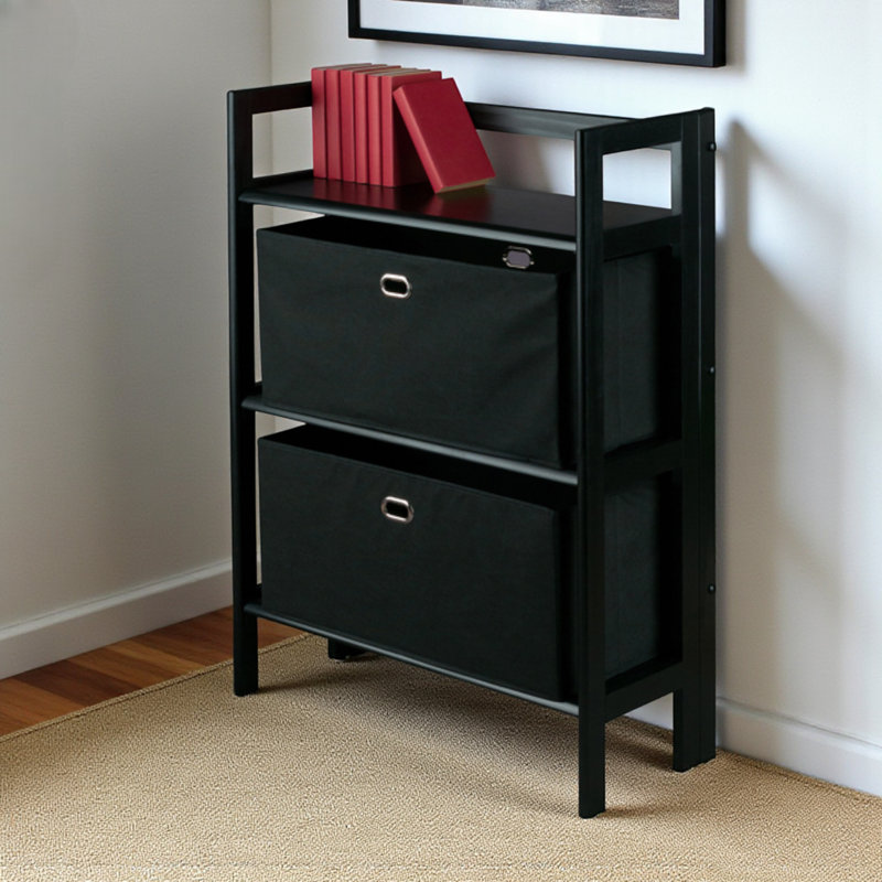 Arlowe Etagere Bookcase with Foldable Shelf in Black Finish , 38.21'' H X 27.39'' W X 11.21'' D, Black