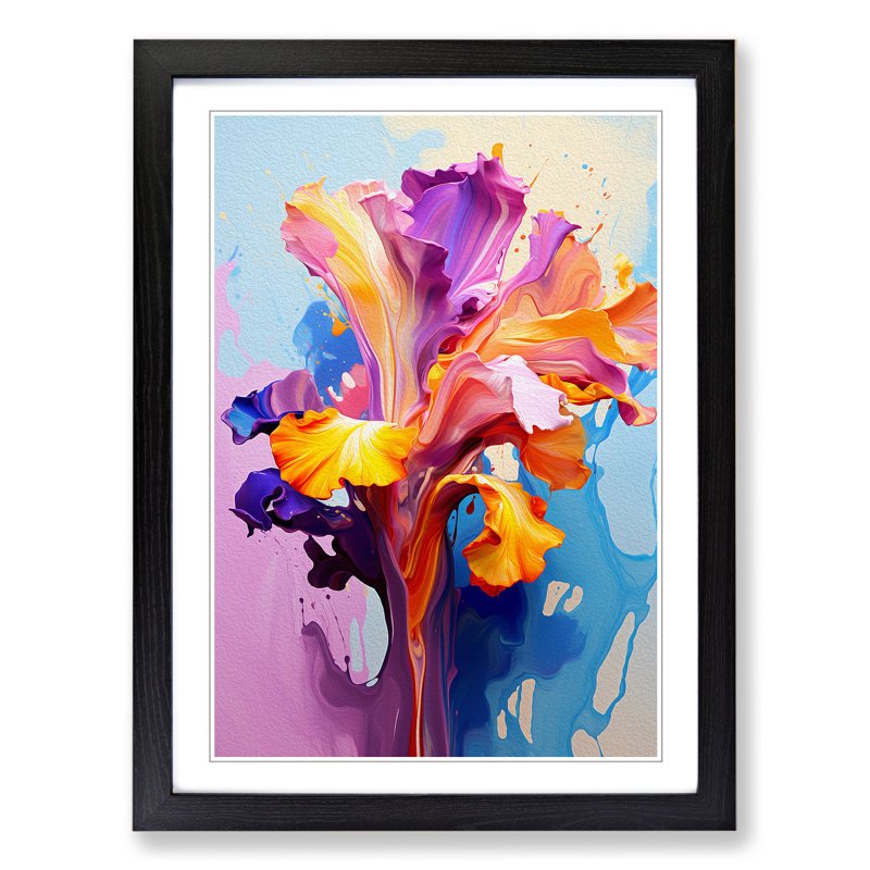 Iris Flower Pop - Framed Print, 64cm H x 46cm W x 2cm D, Black Framed