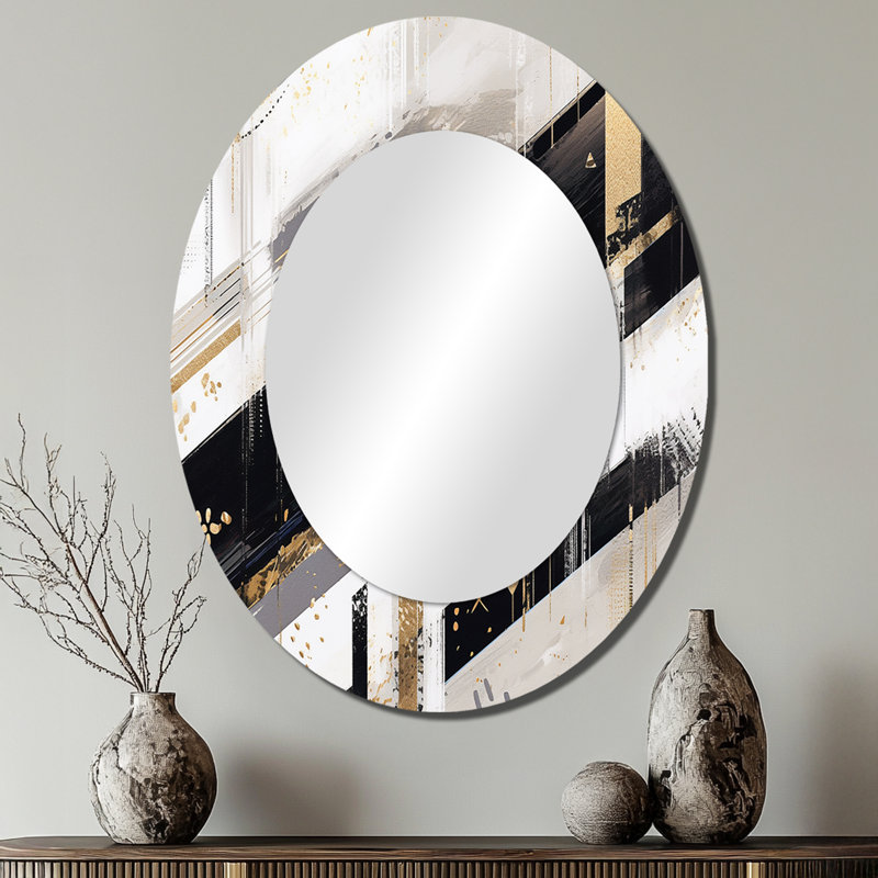 Or noir à rayures audacieuses - décor de miroir mural ovale doré, 40 po x 30 po
