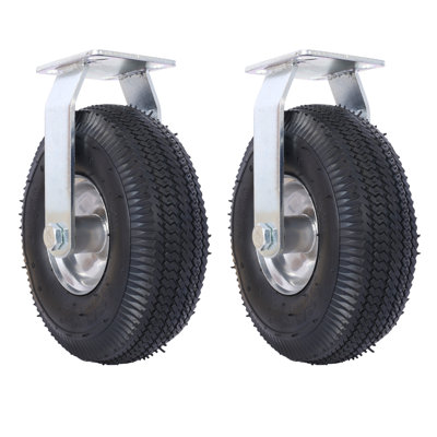 Set of 2 Rigid 10-Inch Pneumatic Caster Wheels with Steel Hub and 5/8-Inch Bore